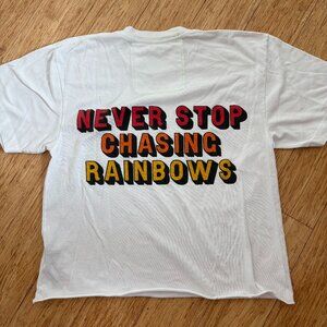 Aviator Nation Women Tee T-Shirt White Smiley Never Stop Chasing Rainbows Small